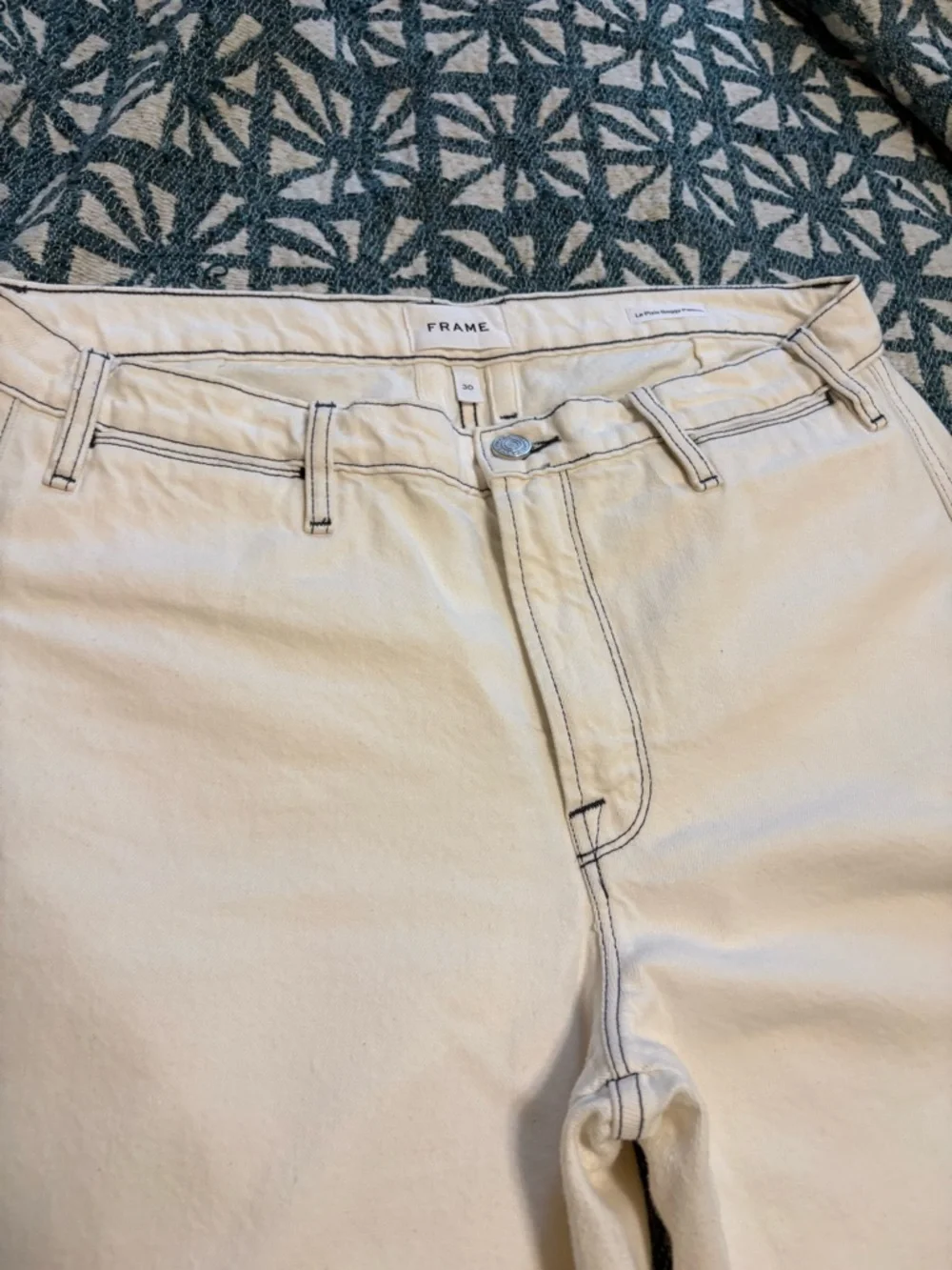 FRAME Cream Le Pixie Baggy Palazzo Jeans with Contrast Stitching - Picture 3 of 4